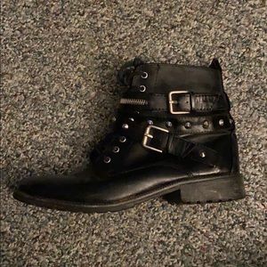 Black Boots with studs, buckles, and zippers